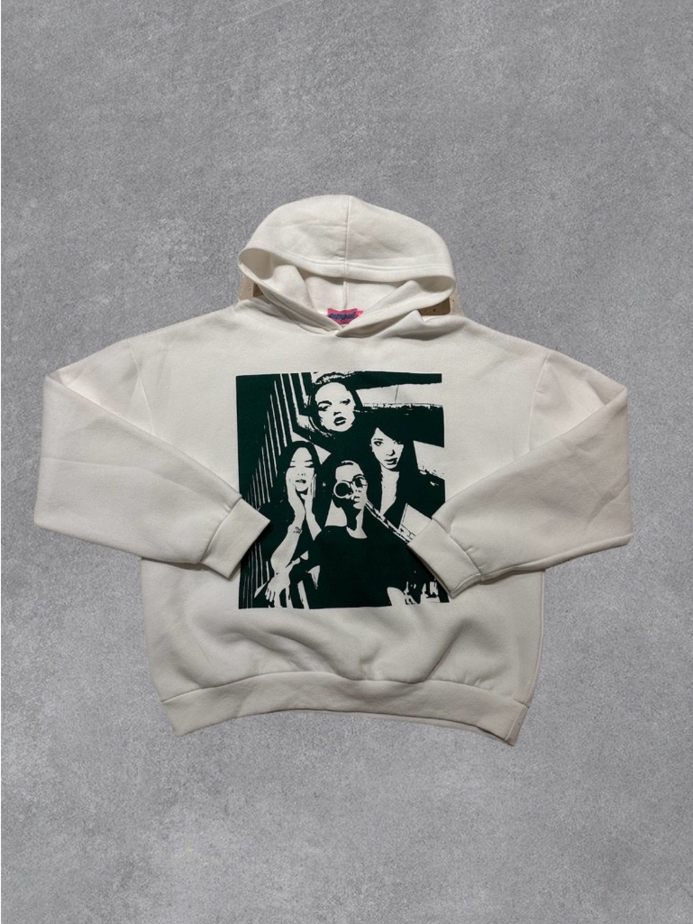 Edikted Oversized White and Dark Green Graphic Hoodie